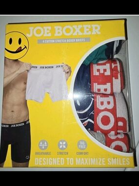 Joe Boxer 4-Pack Cotton Stretch Boxer Briefs Smiley Face Graphic L/G (36-38)